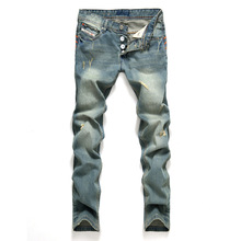2015 The Fashion Robin Men Jeans Skinny Famous Brand Ripped Jean Homme Slim Fit Denim Pants Plus Size 1379