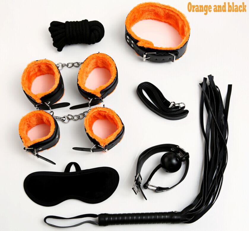 Sex Bondage Kit Set 7 Pcs Sexy Product Set Adult Games Toys Set Hand Cuffs Footcuff Whip Rope