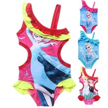 girl beach swimwear Cartoon Anna Elsa Snow Queen printing girls swimsuit kid/children swimming pool one piece Suit swimsuit