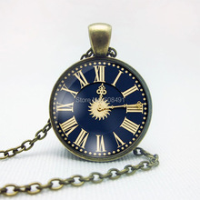 Vintage Clock Cabochon Pendant Necklace Antique Bronze Women Vintage Chain Necklace Retro Jewelry