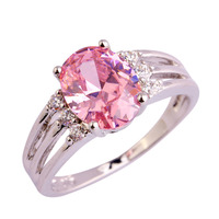 lingmei Wholesale Fashion Lady Pink Topaz White Sapphire 925 Silver Ring Size 6 7 8 9 10 Love Style Women Jewelry Free Shipping
