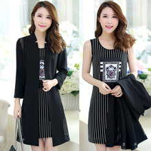 2016 Spring And Summer Jacket Women Fat mm Thin two-piece Dress Plus Size Slim Was Thin Cardigan coat BL32
