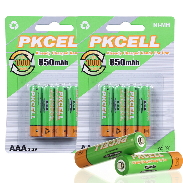 Ni MH 850mAh AAA Batteries 1 2V AAA Rechargeable Battery Low Self Discharge PKCELL 8Pcs 2card