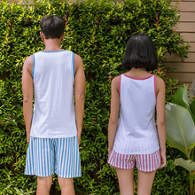 Summer song Riel cute striped pajamas men and women couple Waichuan vest shorts suit tracksuit Chi
