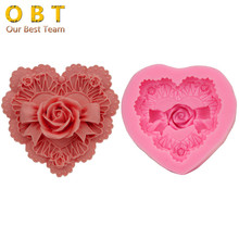 cute lovely Big heart 3D Rose cake decorating mould soap mold DIY Clay moulds Dining Bar molds kitchen accessories F1735