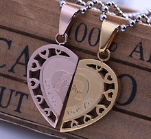 free shipping Double Heart mosaic heart shaped pendant couple titanium steel couple fashion jewelry 