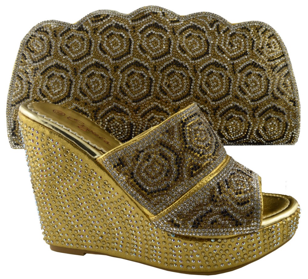 gold!Free Shipping Italian Shoes And Matching Bags ! Italian Ladies Shoes And Bags sets For Party (Size:38-42)  HJZ1-90