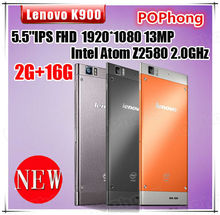 Original lenovo k900 phone Intel Atom Z2580 2.0GHz 16GB ROM 2G RAM 5.5″ FHQ IPS Multi-Touch 13.0MP Camera