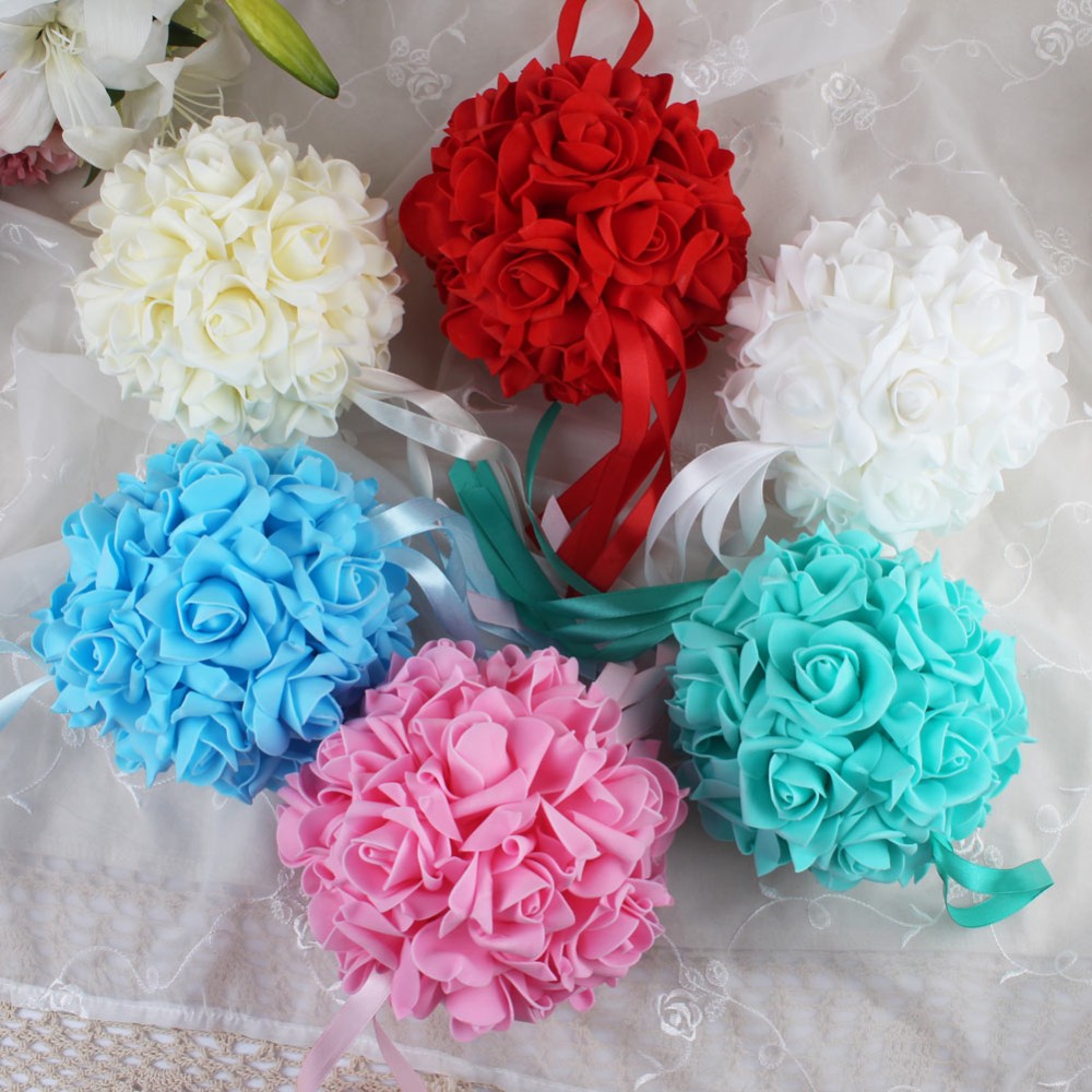 10pcs14cm Foam Flower Ball Artificial Rose Hanging Kissing Balls for