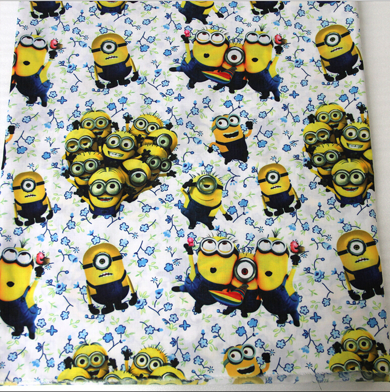 41878 50*147cm cartoon minions and flowers fabric patchwork printed cotton fabric for Tissue Kids Bedding home textile for bag