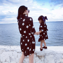 High Quality Mother and daughter Dresses FAMILY Clothing look dress Women Girl Star black dress Parent child Girls Party dress