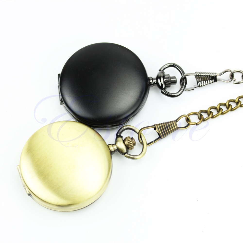 Free Shipping Vintage Smooth Polish Case Chain Necklace Taschenuhr Pocket Watch Steampunk