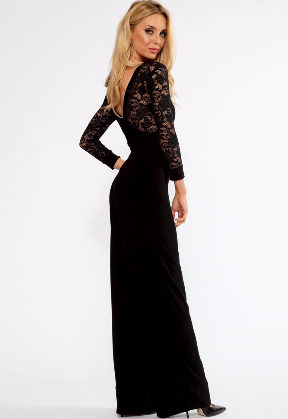 Black-Flared-Pant-Lace-Sleeve-Jumpsuit-LC6424-2