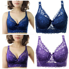 Plus size Push up Ultra thin Sexy Full Lace Coverage Flower Adjustable Bras 80-100 C D Cup Bras Big Size Free Shipping H103-2