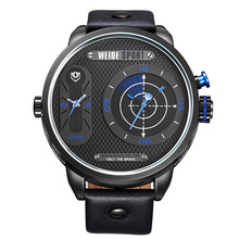 Caliente con estilo gran Dial moda Casual deportes cronómetro a prueba de agua WEIDE hombres del cuarzo de cuero genuino reloj Relogio Masculino