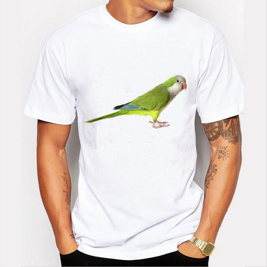 2016 Fashion Novelty Men T-shirt Green Bird Prints 21 Colors Short Sleeved Round Neck Man Top Shirt YHM25-2
