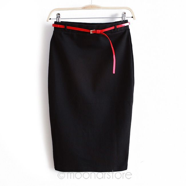 [CARZY] Candy Color Vintage Women Elastic Slim Medium-long High Waist Skirt Stretch Pockets Hip Pencil Skirt with Belt (33).jpg