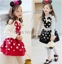 2015 Spring and autumn New Children Girl’s 2PC Sets Skirt Suit Minnie Mouse baby sets dots skirt dots pants kids
