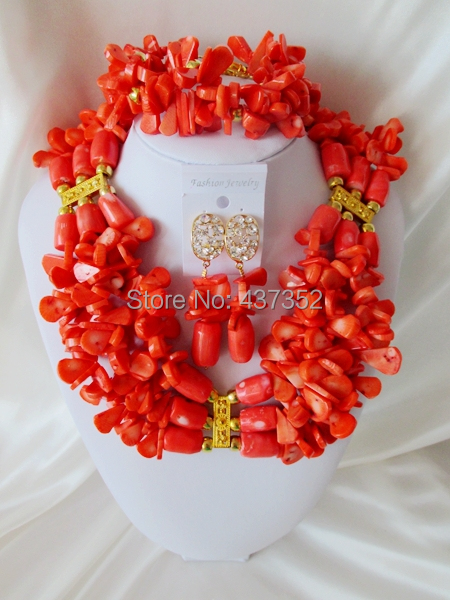 Fashion Bridal Jewelry set Nigerian Wedding African Coral  Beads Jewelry Set Free Shipping CPS3808