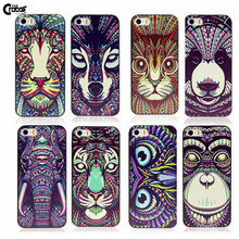 Cute Aztec Animal Elephant Tiger Owl Orangutan Bear Kitten Wolf Painted Cover for iphone 4 4s 5 5s 5c mobile phone accessories
