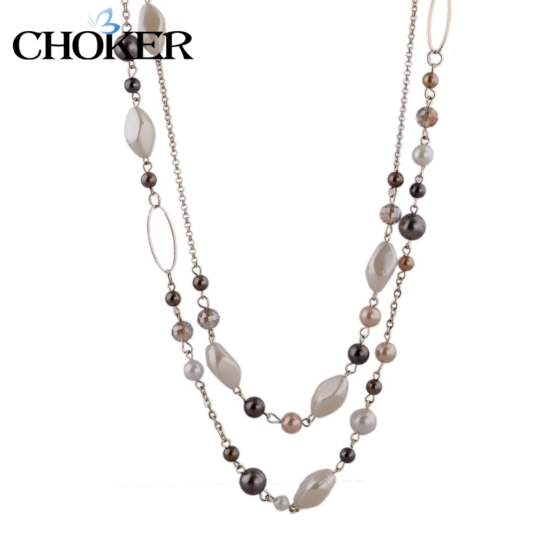 Crystal Turquoise Long Statement Necklaces Natural Stone Beads Necklaces For Women Silver Ethnic Jewelry Collier Femme