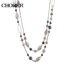 2014 Fashion Vintage Brand Necklaces Silver Plated Chain Pink Crsytal Bead Natural Turquoise Womens Long Necklace SNE140345