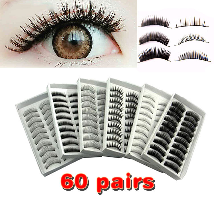 Wholesale 60 Pairs False EyeLash Makeup Handmade hair Natural Fashion False Eyelashes Soft Long Eye Lash