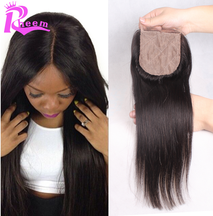 7A Cheap Silk Base Closure Straight Brazilian Virgin Hair 4x4 Silk Closures Free Middle 3 Part