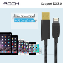 ROCK MFI USB Cable for iPhone 5 5s 6 iPad iPod Support Newest IOS 8.2 8.3 Nylon Material 120cm Fast Charging Data Sync