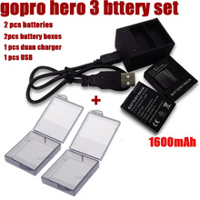 gopro hero3 battery 301 302 + dual charger + battery box for Go pro batteries hero 3 3+ white black edition camera accessories