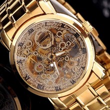 new brand luxury gold color men s skeleton automatic wristwatch Mechanical wristwatch military watches Free shipping