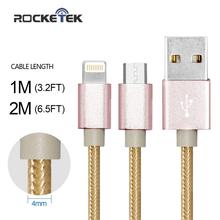 Rocketek strong Nylon Data cable and Metal Plug Micro USB for samsung for htc and ligting for iPhone for ipad free shipping