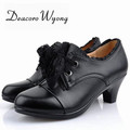 Spring and autumn Classic leather shoes slip big yards female deep mouth thick female high heeled