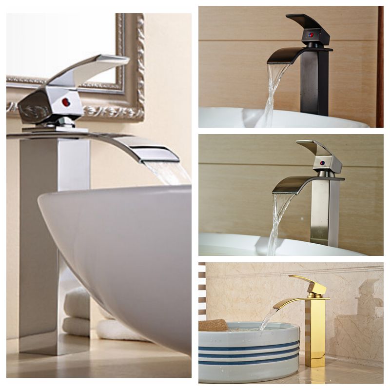 Wholesale And Retail Free Shipping Waterfall Spout Solid Brass Bathroom Basin Faucet Single Handle Hole Vanity Sink Mixer Tap