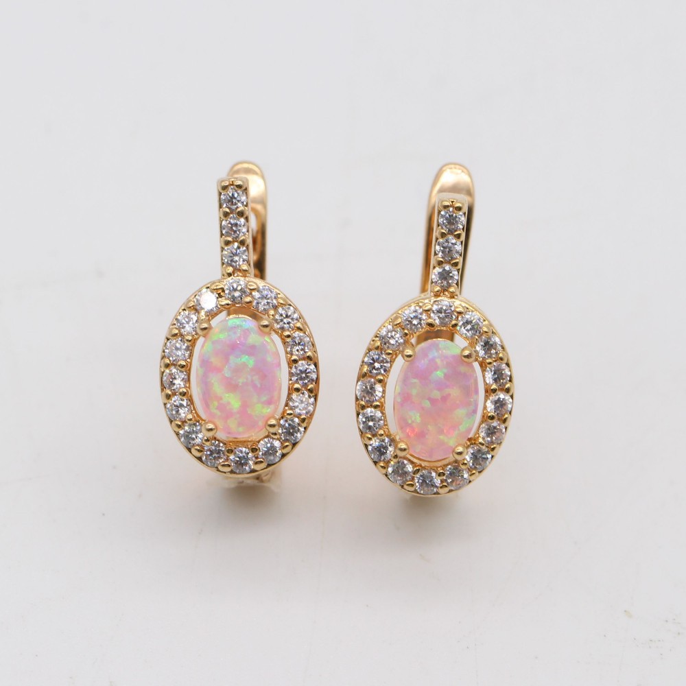 JINYAO Jewelry Nobby Fire Opal 925 Gold Plated Zirconia Earrings For Anniversary 5colors