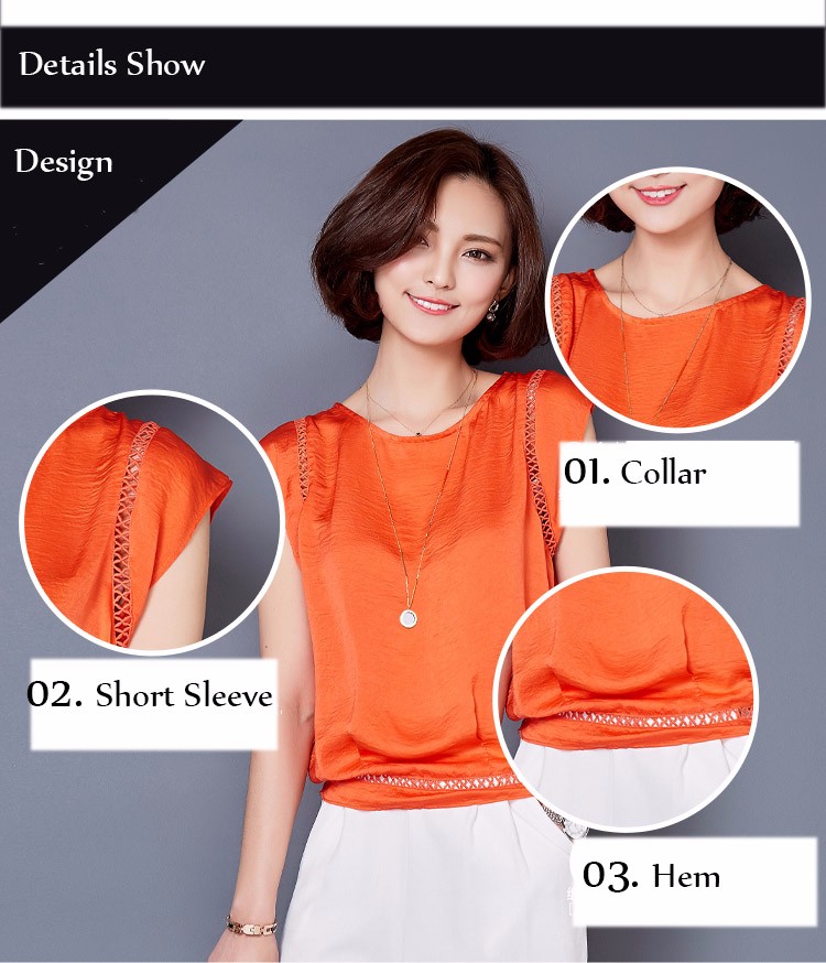 Summer t shirt  Womens Fashion Loose Silk Chiffon tops tees Short Sleeve Hollow Out Casual t-shirts For Women Plus Size Top A301 a