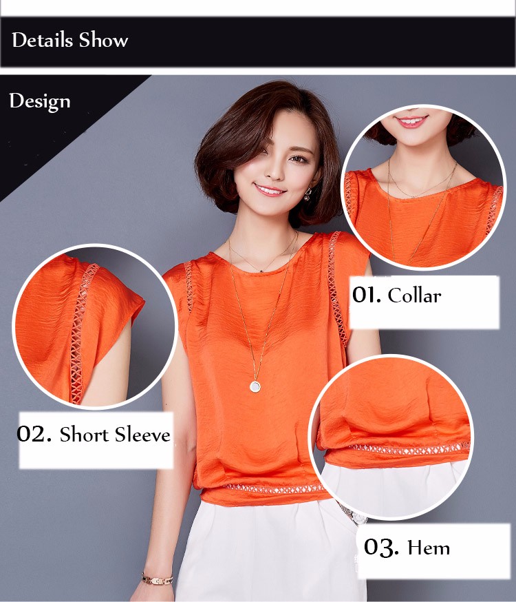 Summer t shirt Womens Fashion Loose Silk Chiffon tops tees Short Sleeve Hollow Out Casual t-shirts For Women Plus Size Top A301 a