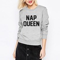 2016 Sweatshirt Jumper Nap Queen Letters Print Pullover Hoodies Casual Hoody For Lady Funny Hipster Street