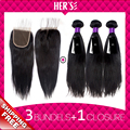 Peruvian Virgin Hair Straight 3 Bundles With Closure Peruvian Straight Virgin Hair Weft With Closure Peruvian