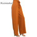 Richkoko Apparel Autumn Orange Empire Waist Wide Leg Pant Elegant Comfort Lace up Trousers Loose Casual