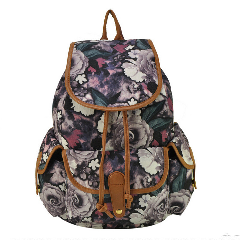 2014 Brand New Women Fashion Big Flower Printing Ink School Backpack Canvas Vintage Backpack Bag Free Shipping VB11