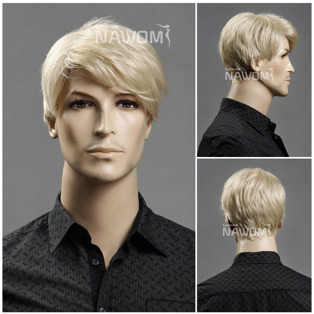 2014 hot partial fringe short blonde wigs for business men handsome