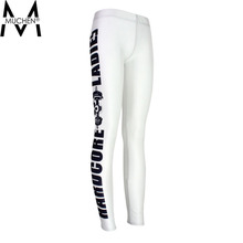 MUCHEN 2015 Women White Leggings Black Side Letters Sports Pants Force Exercise Tights Elastic Fitness Running Trousers  S16-31