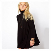 2014-Autumn-New-Fashion-Black-Solid-color-Long-Sleeve-straight-turtleneck-collar-Women-Swing-Cute-Casual