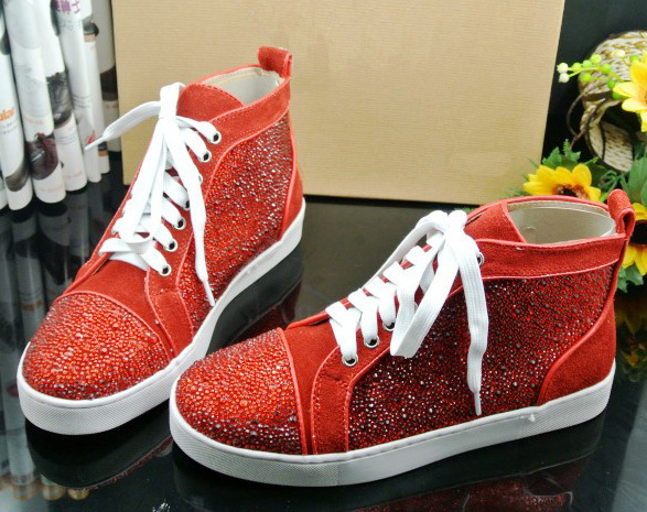 Hot sale designer women and men red rhinestone lace up casual ...