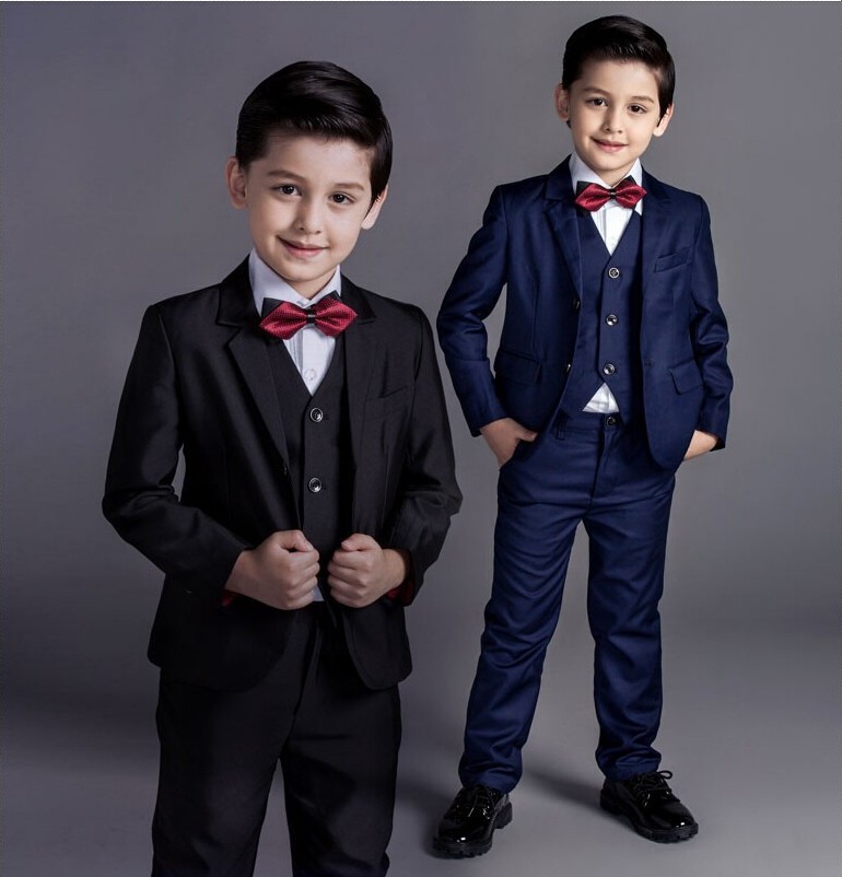Фотография 2016 Fashion Two Button Boys Suit For Weddings Party Little Kids Formal Suit High QualityThree Pieces Black Custom
