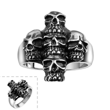 US# 8-11 Lureme Punk Gothic Rock Style Stainless Steel Skull Cross Antique Silver Black Rings for Boys and Men Fashion Jewelry