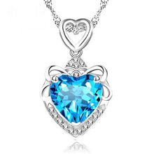 RUOYE New 2016 Vogue Luxurious Purple Blue Crystal Necklace Pendants Girls Love Coronary coronary heart Design Amethyst Girl Current Silver Jewelry