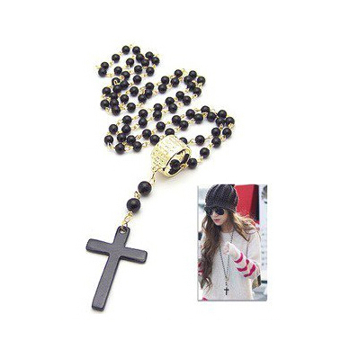 Fashion Korea Vintage Cross Pendant black beads cross necklace jewelry wholesale women fashion 2014 accessories PT31