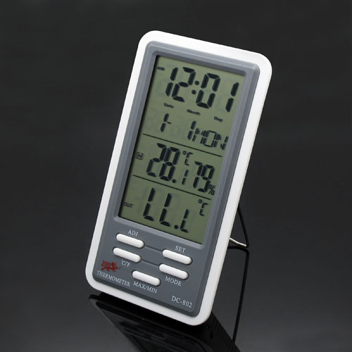 FreeShipping LCD Digital Indoor and Outdoor Thermometer Hygrometer Temperature Humidity Meter Clock With Wired External Sensor